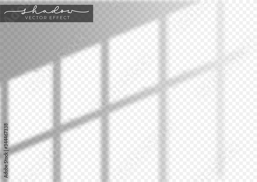 Window light and realistic grey shadow effect vector illustration. Transparent monochrome overlay for branding flat style. Scene of natural lighting. Copy space and mockup