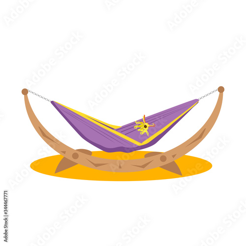 purple hammock on a wooden cradle isolated on white background in flat style