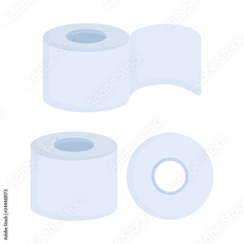 Toilet paper. A set of three different rolls. Isolated on white background. Vector illustration.