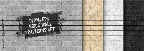 Realistic Vector brick wall seamless pattern set. Yellow sand, gray, black brick texture background collection for print, paper, design, decor, photo background