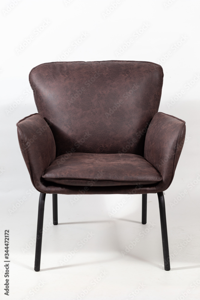 leather armchair with metal legs on white background