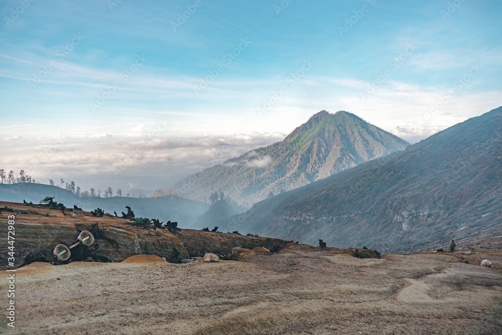 Photograph of high volcano with clouds on Java island