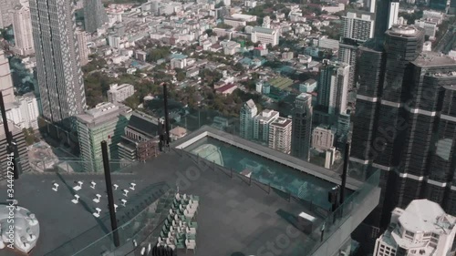 Aerial view of Sathorn district, Chong Nonsi, King Power Mahanakhon tower and skywalk in Bangkok, Thailand photo