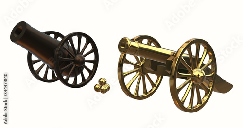 Ramadan Cannon wood and gold Model Isolated on White. background 