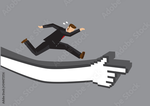 Businessman running on a track making out from a digital hand.