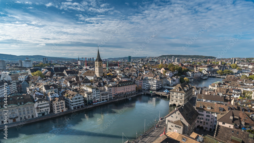 Zurich from the observation deck on top of the cathedral tower
