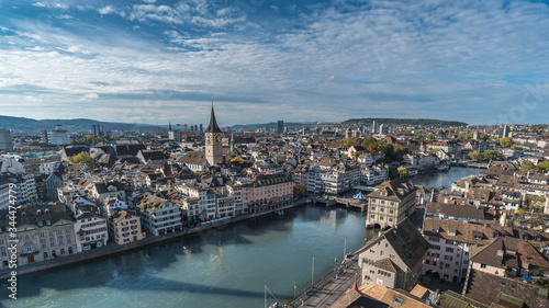 Zurich from the observation deck on top of the cathedral tower 