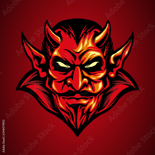 mascot logo red devil head in hand drawn