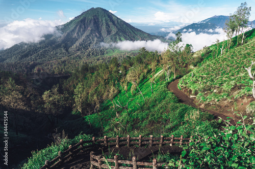 Photograph of high volcano with clouds on Java island photo