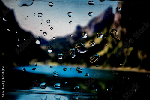 Background of a drop of water on glass.