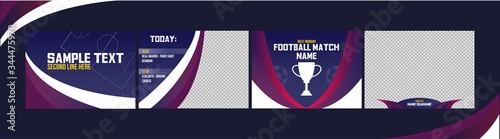 TV football channel branding templates set vector illustration. Collection of soccer web banners for sports channels, streaming and broadcasting or video editing