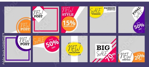 Post templates collection for social networks vector illustration. Modern social media promotional web banners collection. Final sale and discount promo