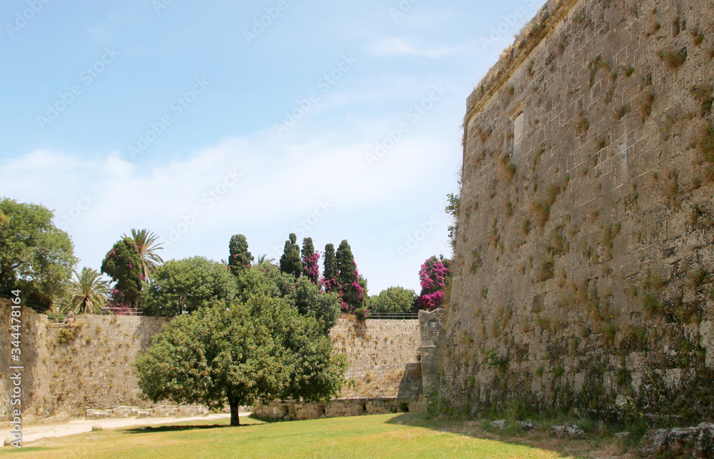 Bastion and fortress wall, medieval fortress, the old town of Rhodes, Greece