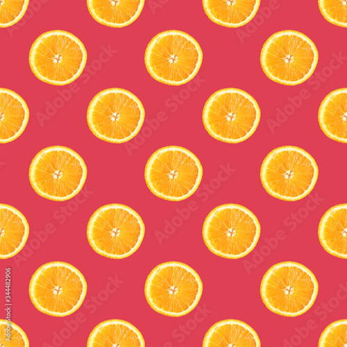 Seamless geometric pattern, orange on a burgundy background. Pattern.