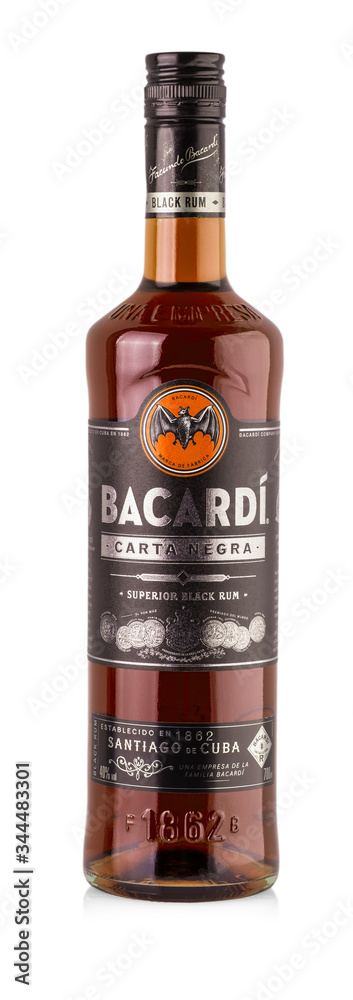 Bottle of Bacardi Carta Negra Rum Stock Photo | Adobe Stock
