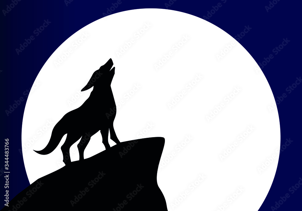 Lobo aullando a la luna desde una montaña Stock Vector | Adobe Stock