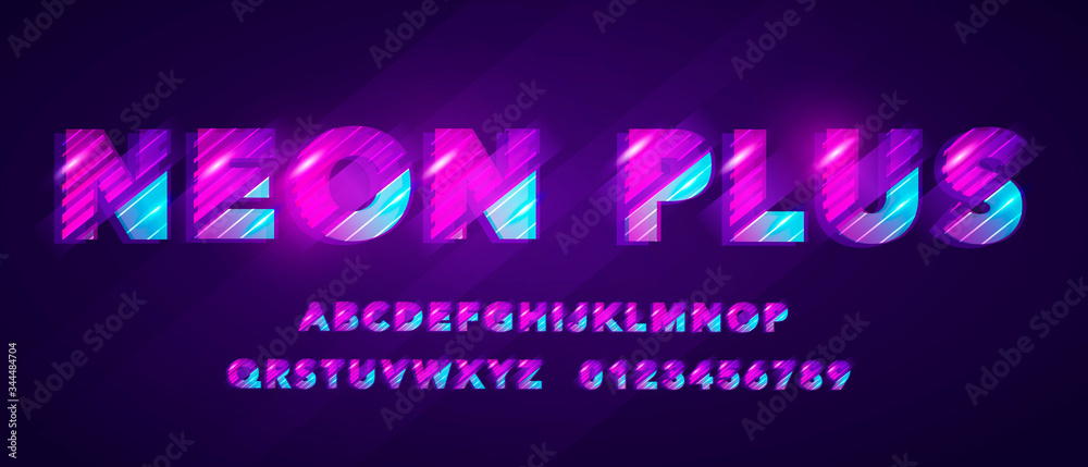 Vector Illustration Futuristic Cyber Neon Typography. Colorful Font With Glitch Effect.