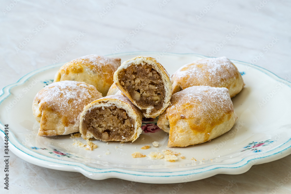 Traditional Acem Cookies with Powder / Powdered Sugar, Walnut Paste and Grated Orange.