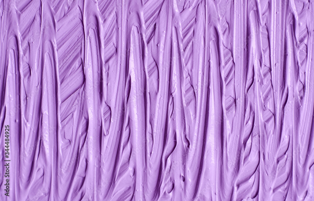 Fototapeta premium Purple facial cream (alginate face mask, body wrap, hair conditioner) texture close up, selective focus. Lavender abstract background with brush strokes.