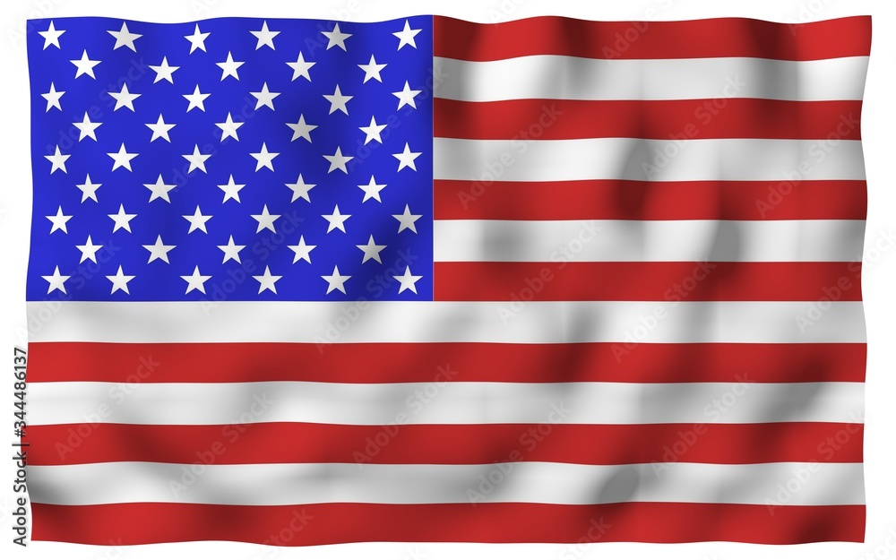 Waving flag of the United States of America. Stars and Stripes. State symbol of the USA. 3D illustration Waving flag of the United States of America. Stars and Stripes. State symbol of the USA. 3D illustration