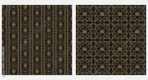 Backgrounds decorative wallpaper, gold on black, royal, seamless pattern