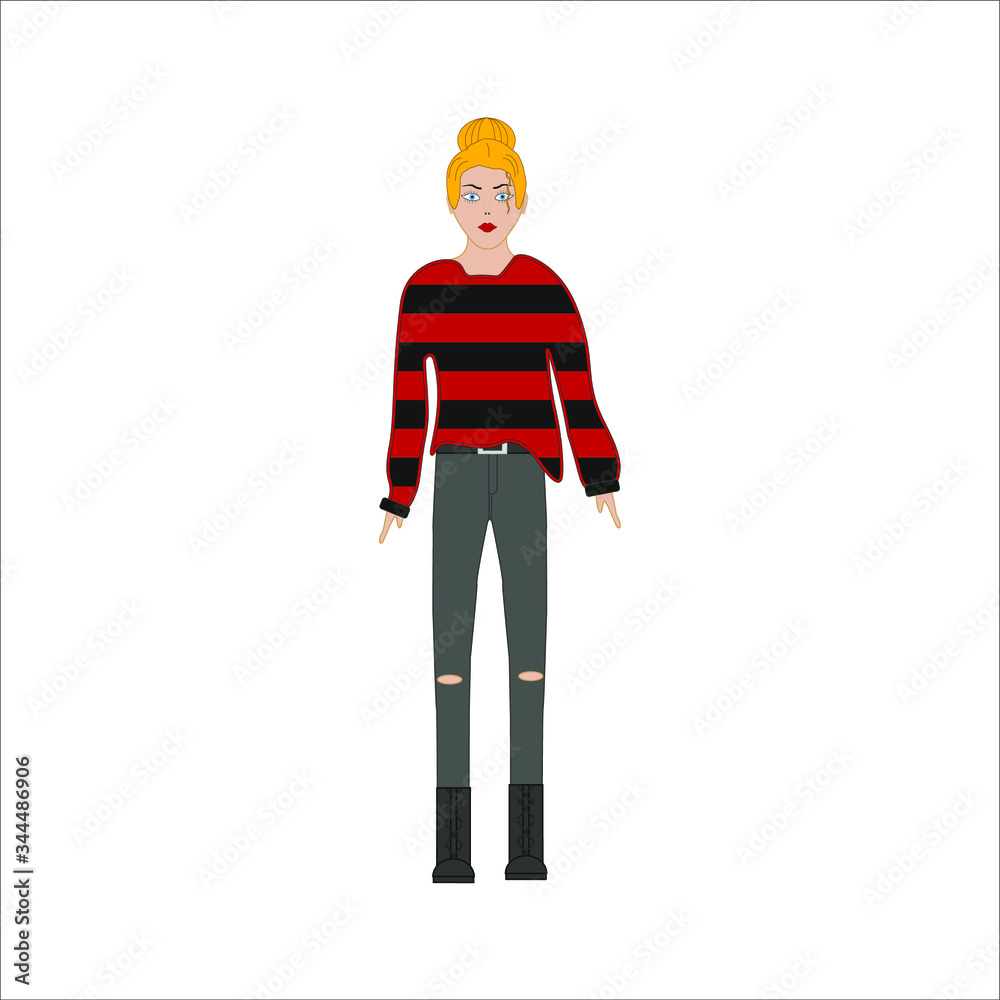 woman dressed in grunge look. illustration for web and mobile design.