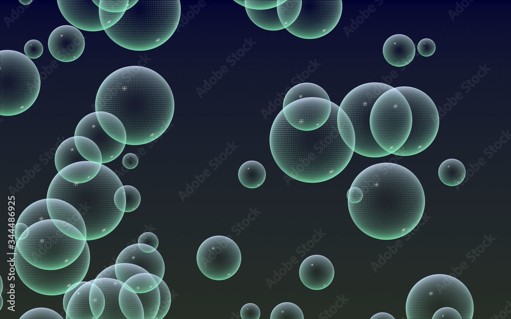 Dark background green mesh bubbles. Wallpaper, texture with bubble. 3D illustration Dark background green mesh bubbles. Wallpaper, texture with bubble. 3D illustration
