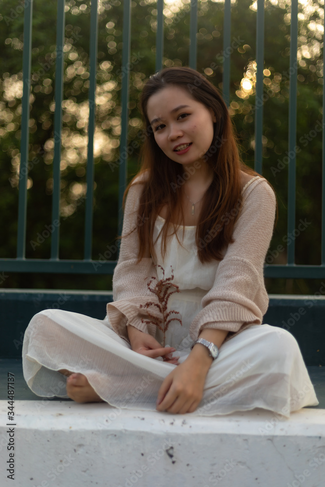 Naklejka premium A Vietnamese woman with black hair in Vietnam 