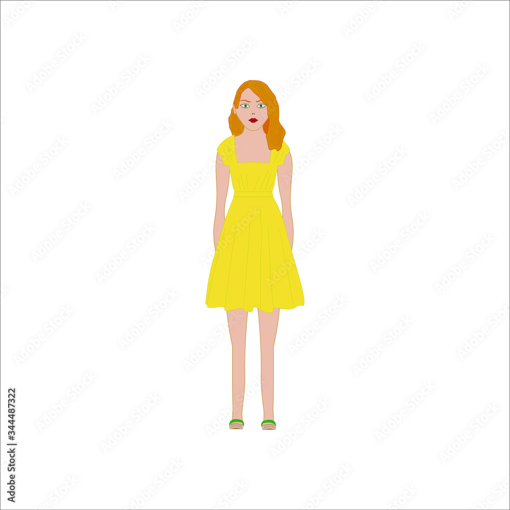 redhead girl in yellow dress.Illustration for web and mobile design. redhead girl in yellow dress.Illustration for web and mobile design.