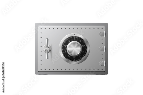 Steel safe with combination lock Isolated on a white background. Armored box. Reliable data protection. Long term savings. Protection of personal information. Vector illustration