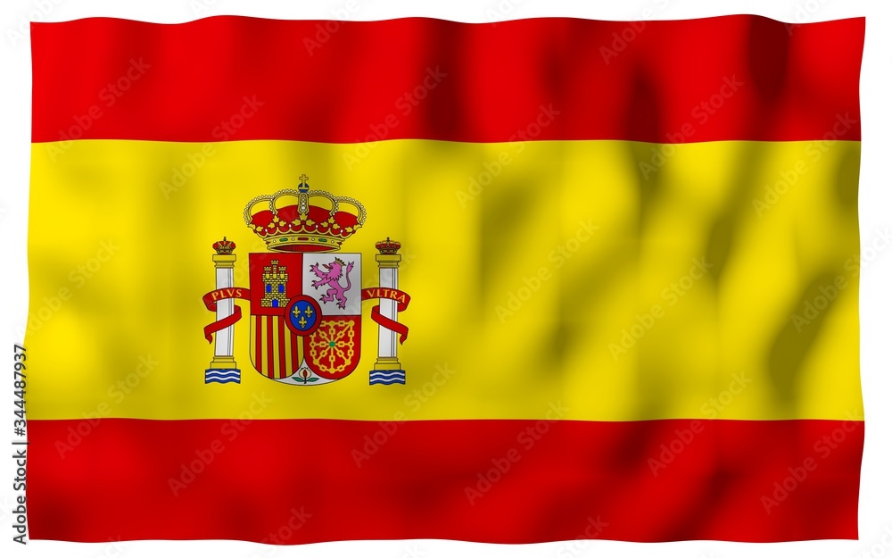 The flag of Spain. Official state symbol of the Kingdom of Spain. Concept: web, sports pages, language courses, travelling, design elements. 3d illustration The flag of Spain. Official state symbol of the Kingdom of Spain. Concept: web, sports pages, language courses, travelling, design elements. 3d illustration