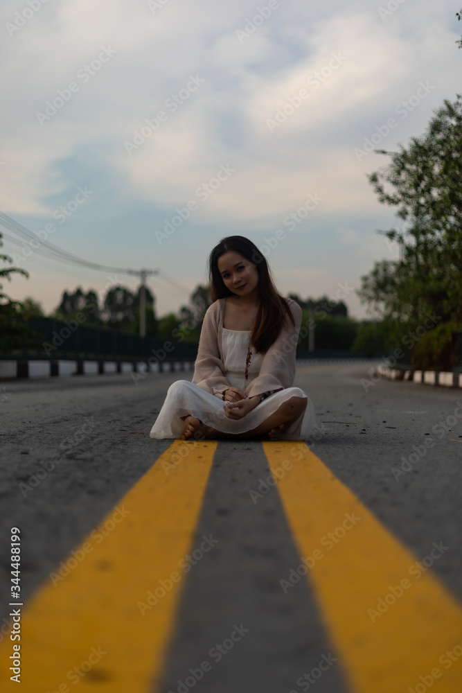 Fototapeta premium A Vietnamese woman with black hair in Vietnam 