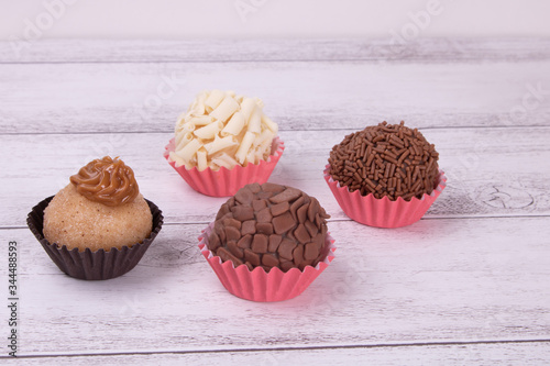 Typical Brazilian sweet brigadeiro with white background