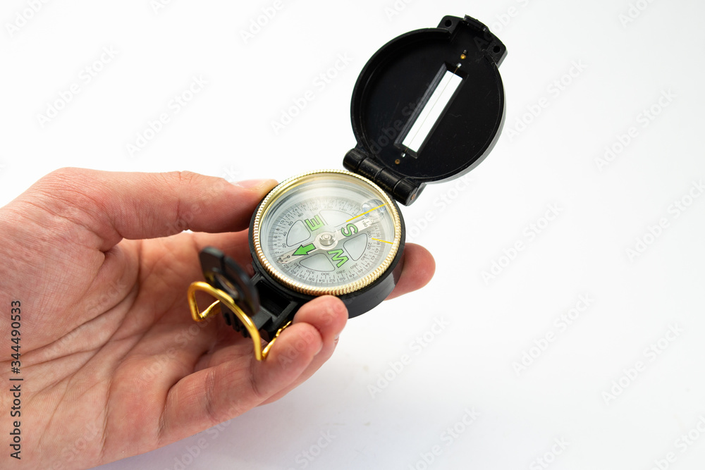 compass in hand on a white background