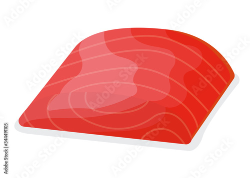Piece fish tuna salmon, fresh minnow steak tenderloin isolated on white, cartoon vector illustration. Healthy fat seafood stuff icon, mega 3 food.