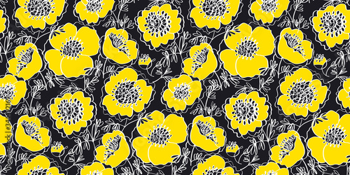 Fun loose sketch peony flowers pattern