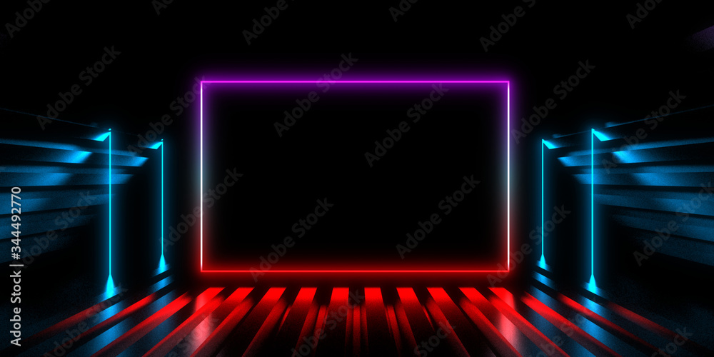 3D abstract background with neon lights. neon tunnel .space construction . 3d illustration3 3D abstract background with neon lights. neon tunnel .space construction . 3d illustration3