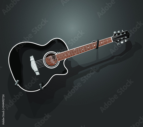 Acoustic guitar on black background. String musical instruments. Vector illustration