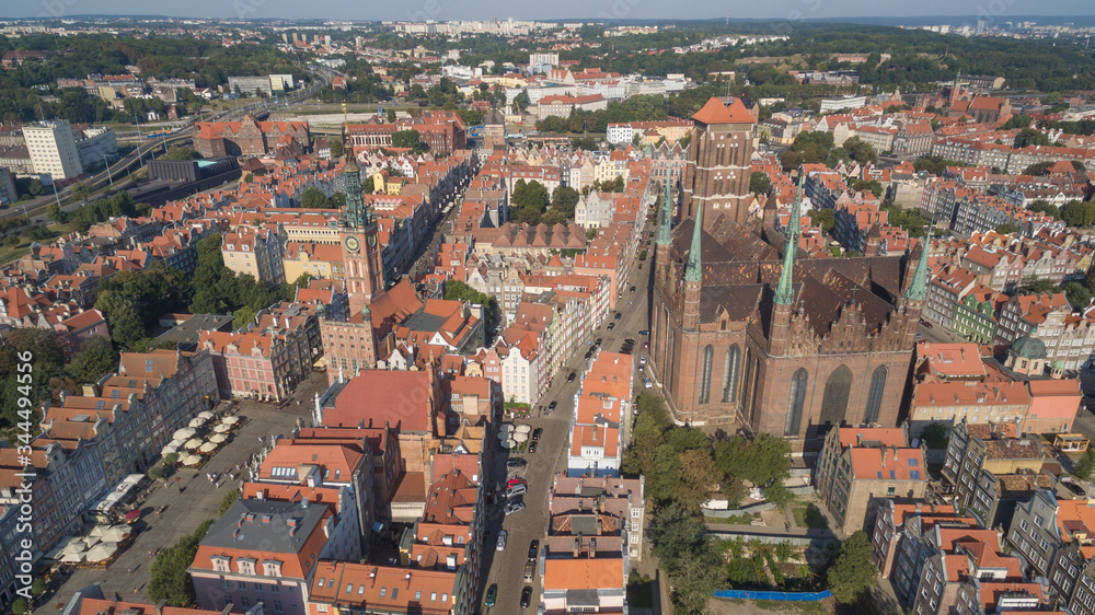 Poland, city of Gdansk, Old Town, cityscape and marina from above