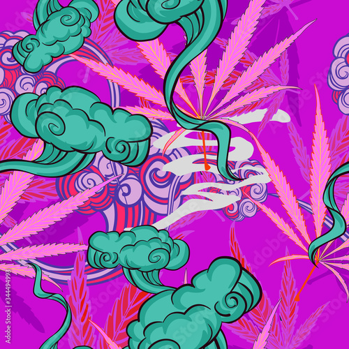 Marijuana leaf seamless pattern. Psychedelic colors. Cannabis leaf styled vector image