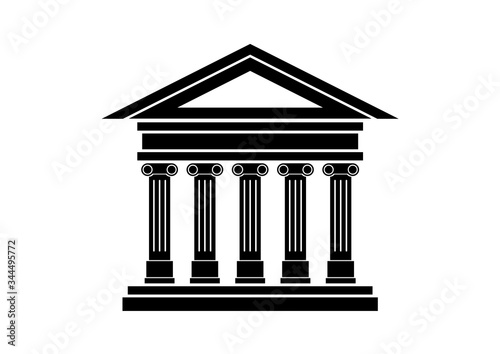 Ancient building icon vector. Ancient temple with columns icon. Historical building black icon isolated on a white background. Ancient greek temple vector. Bank icon vector photo