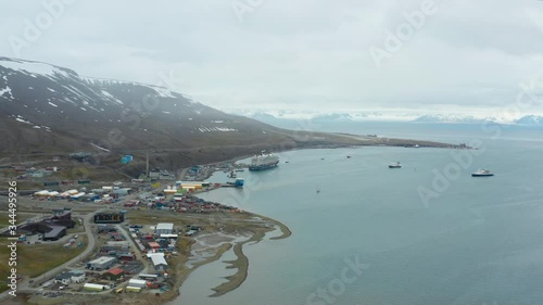 Flight over Longyearbyen - the capital of Svalbard