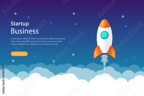 Business start up concept design with rocket and space symbol. Modern flat website page for website and mobile. Vector template illustration