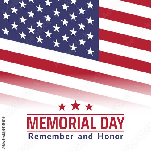 Memorial Day in USA with lettering remember and honor. Holiday of memory and honor of soldiers, military personnel who died while serving in the United States Armed forces. Vector banner