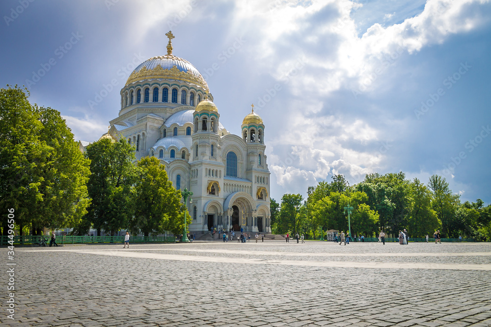 St. Nicholas sea Cathedral in Kronstadt in Saint Petersburg in the summer