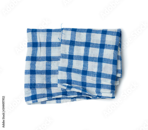 folded white cotton fabric with blue stripes isolated on white background
