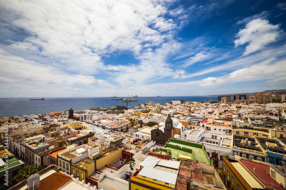 Fototapeta premium View over Las Palmas de Gran Canaria from the Cathedral of Santa Ana on a cloudy day, Canary Islands, Spain