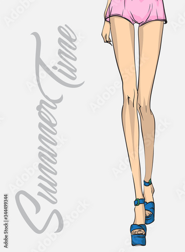Hand drawn beautiful female legs. Stylish women shoes. Sketch. Hand drawn fashion woman