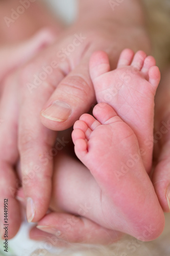 baby feet in mothers hands close up