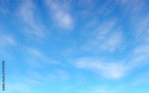 Blue sky background with white clouds. Cumulus white clouds in the clear blue sky in the morning. 3D illustration